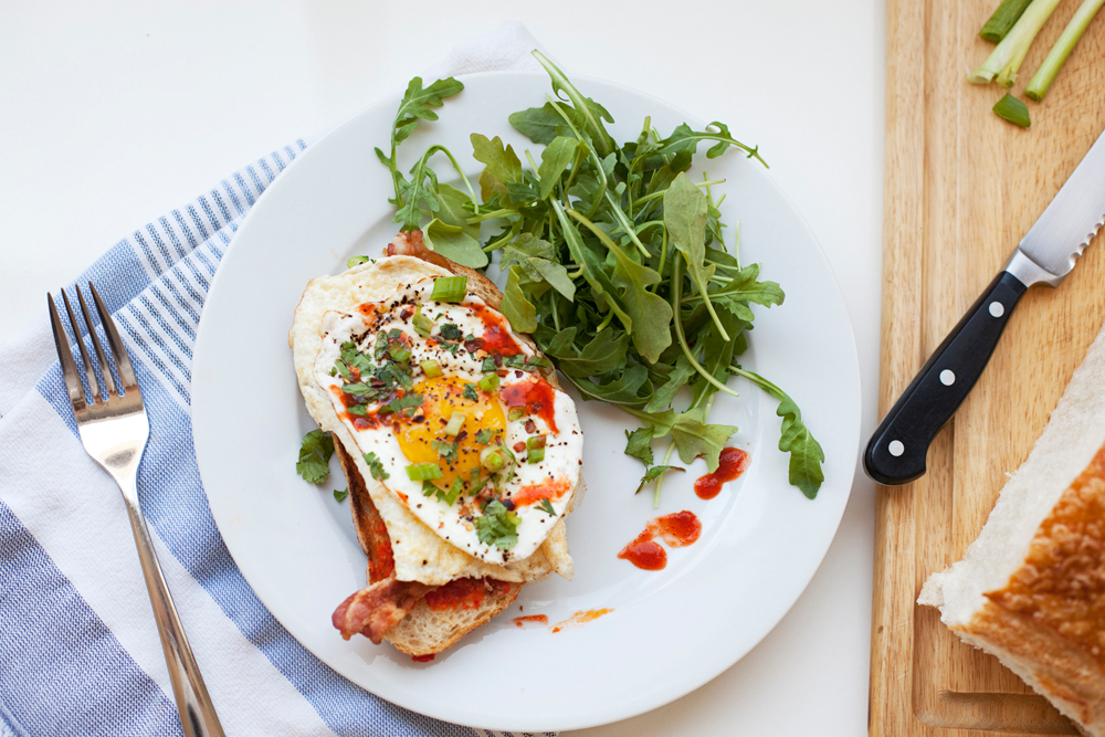 Sriracha and Roasted Red Pepper Sourdough Egg Toast