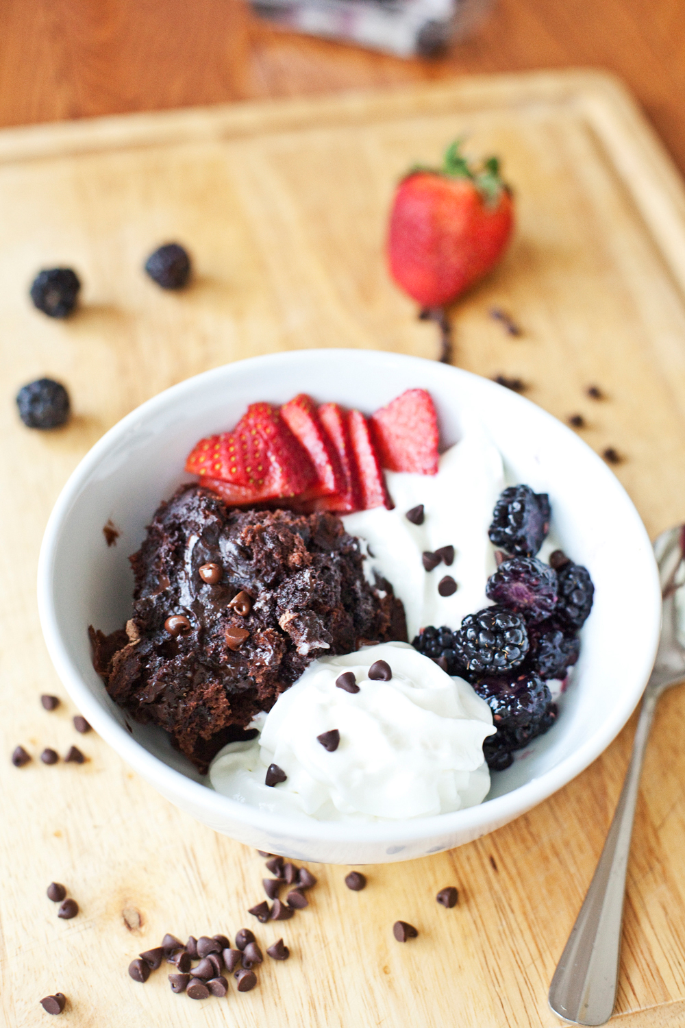 Macro-friendly Double Chocolate Flapjacked Protein muffin yogurt bowl
