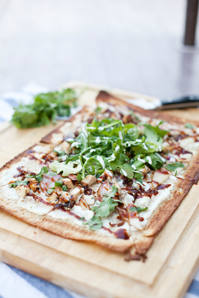 Macro-Friendly BBQ Chicken and Pear Pizza- 308 calories for the whole thing!