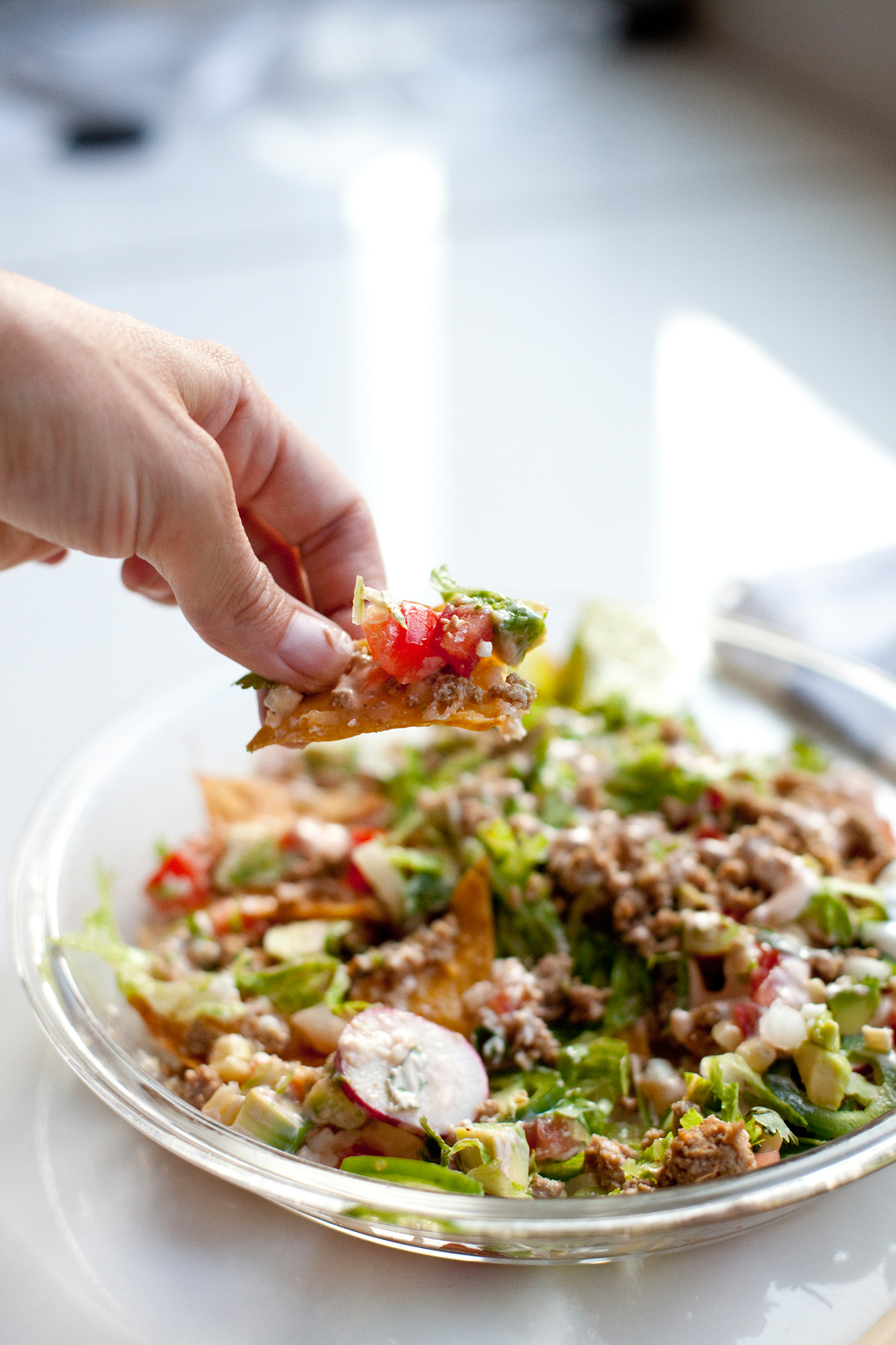 Healthy lightened up DECKED OUT nachos
