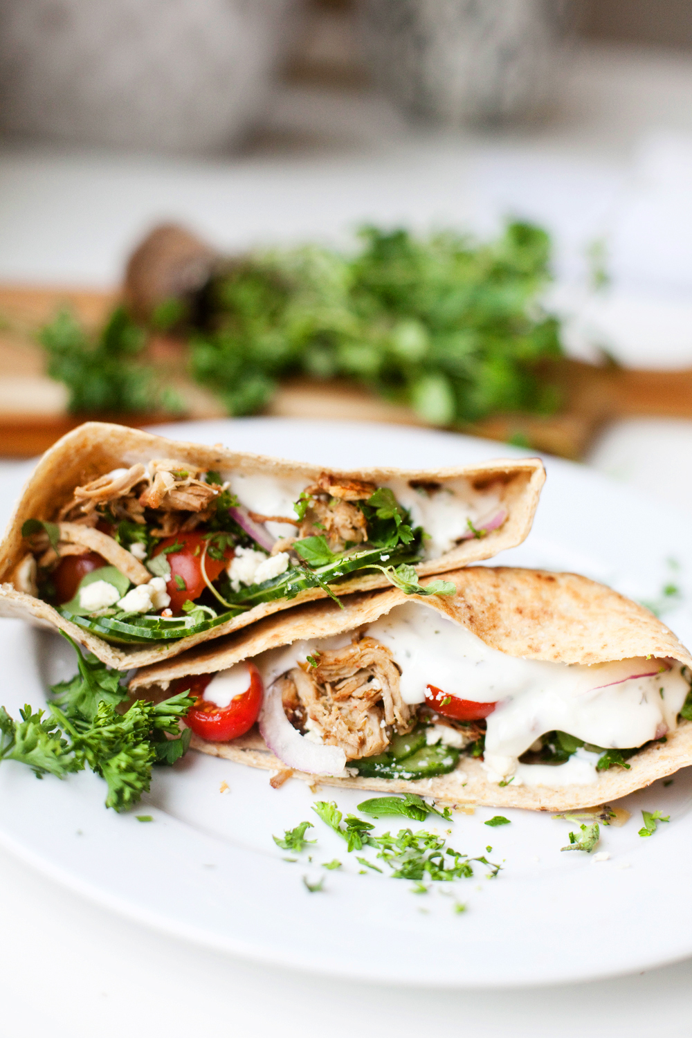Low Carb Shredded Greek Pork Pita