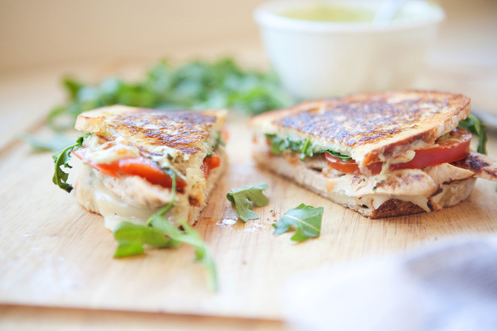 A macro-friendly chicken pesto panini