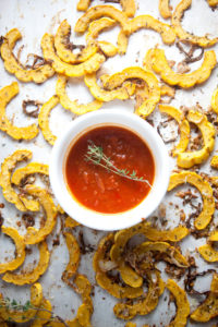 Light and macro friendly Lemon Parmesan Roasted Delicata Squash