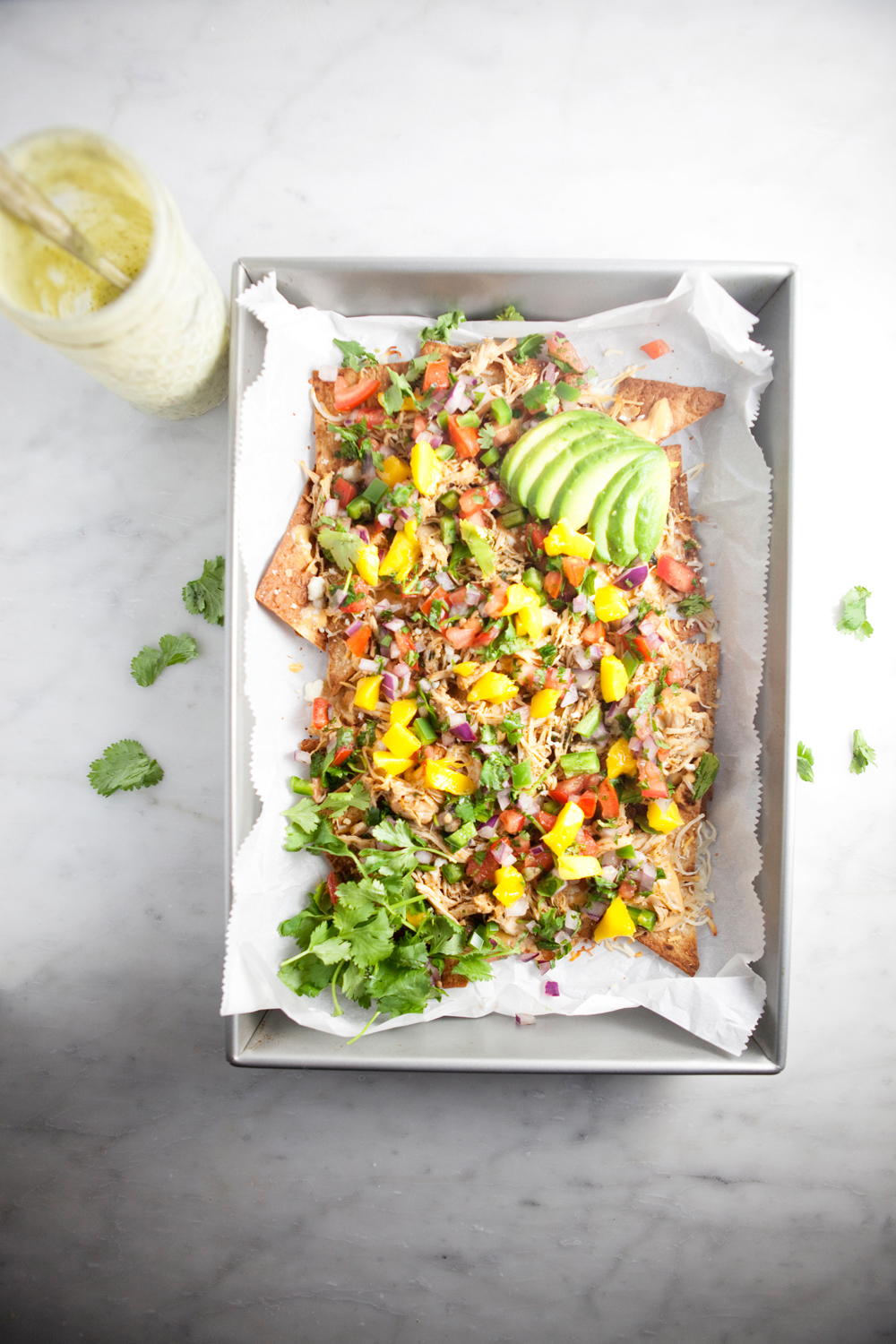 A totally macro-friendly personal 9x13 of Nachos for 575 calories!