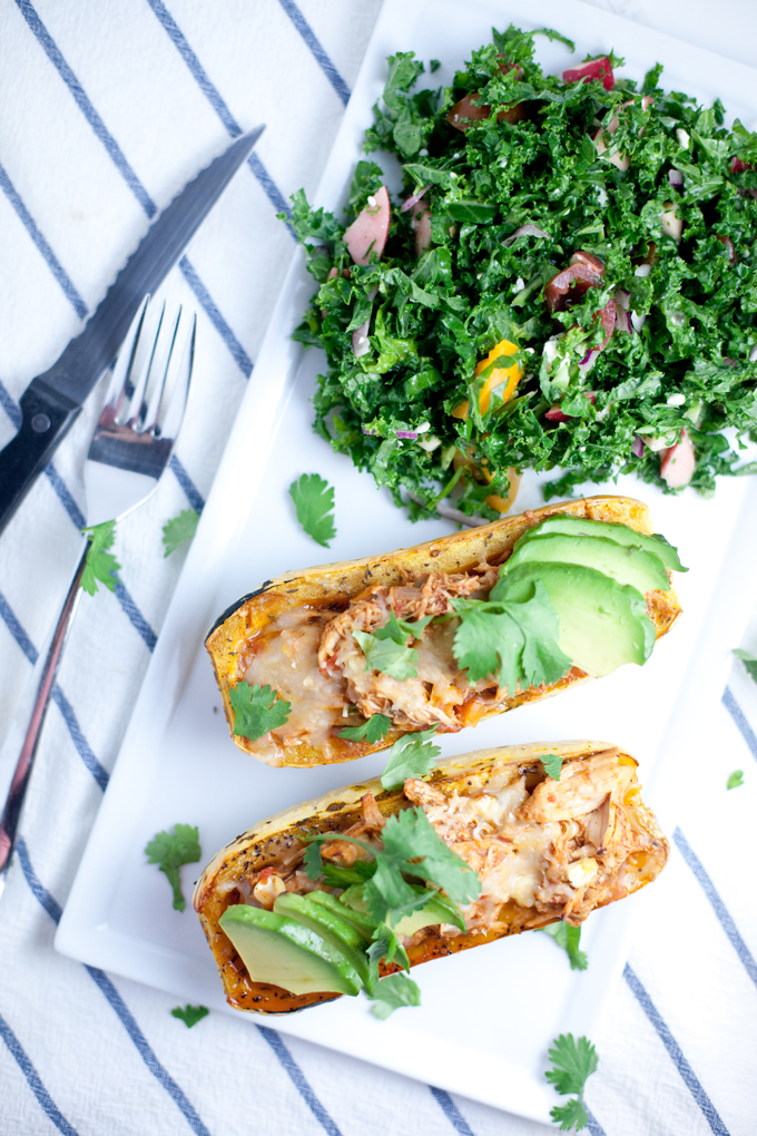 Maple Roasted Stuffed Delicata Squash with leftover chicken chili www.lillieeatsandtellscom.bigscoots-staging.com