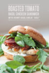 chicken sandwich with arugula with text overlay