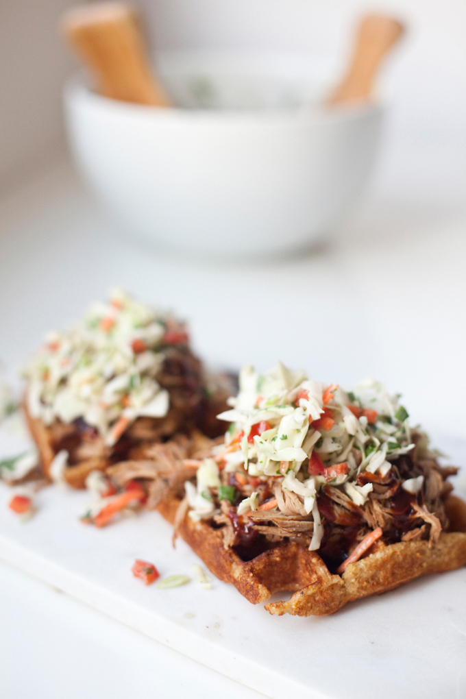 BBQ Pulled Pork and Lighter Cornbread Waffles www.lillieeatsandtellscom.bigscoots-staging.com