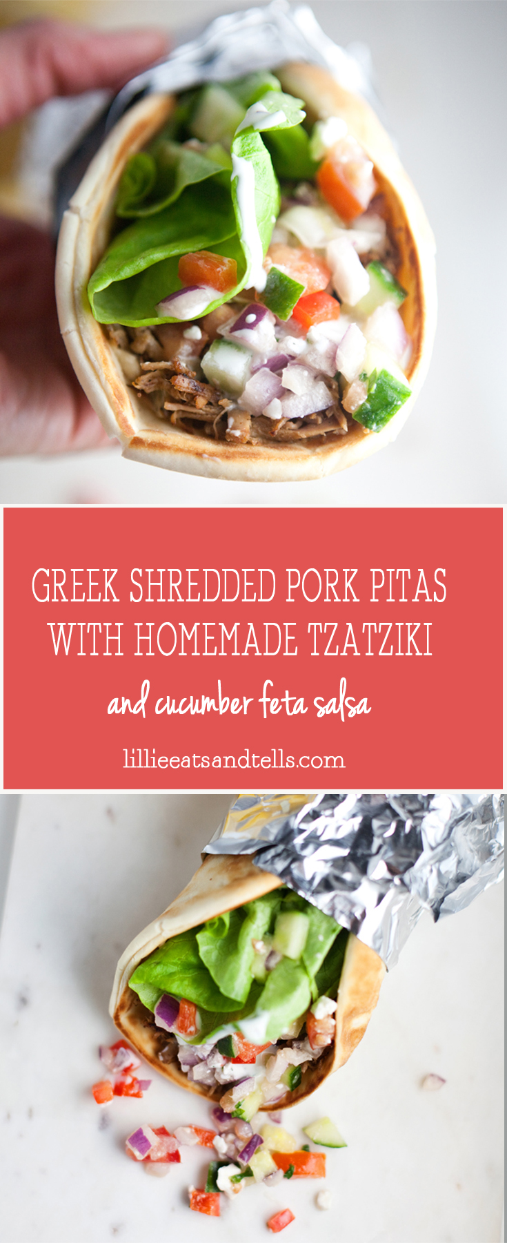 Greek Pitas with Shredded Pork and Cucumber Feta Salsa www.lillieeatsandtellscom.bigscoots-staging.com