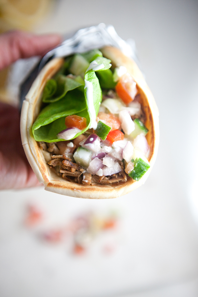 Greek Pitas with Shredded Pork and Cucumber Feta Salsa www.lillieeatsandtellscom.bigscoots-staging.com