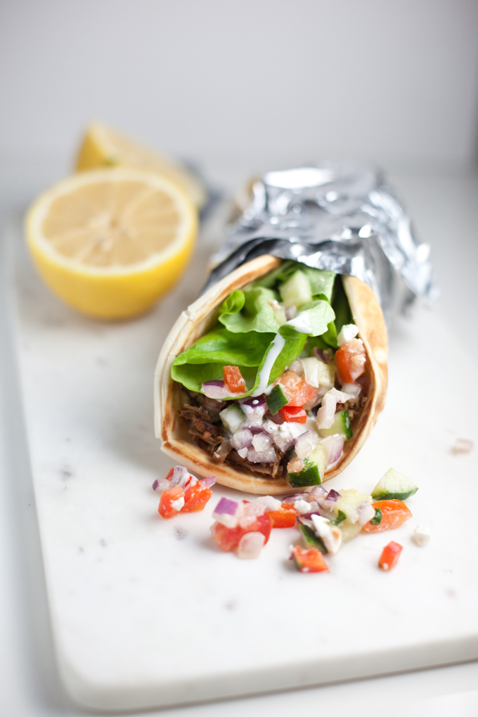 Greek Pitas with Shredded Pork and Cucumber Feta Salsa www.lillieeatsandtellscom.bigscoots-staging.com