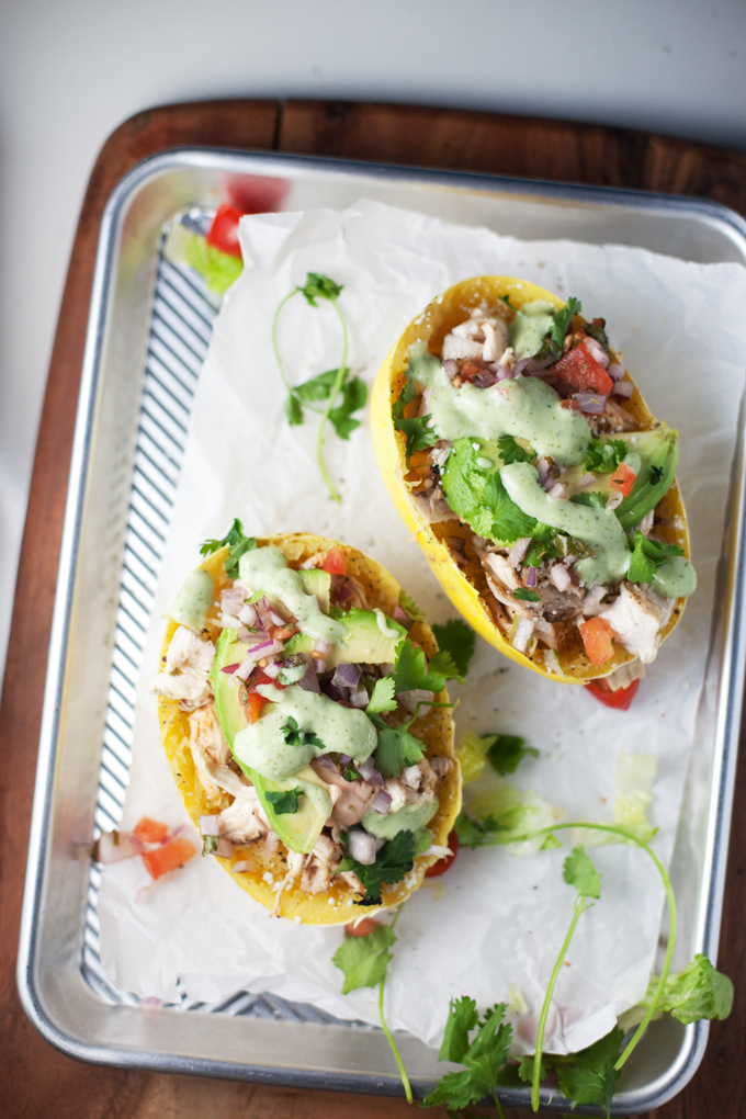Mexican Spaghetti Squash Boats with Skinny Cilantro Lime Ranch www.lillieeatsandtellscom.bigscoots-staging.com