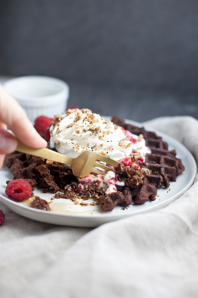 Dark Chocolate Protein waffles with berries www.lillieeatsandtellscom.bigscoots-staging.com