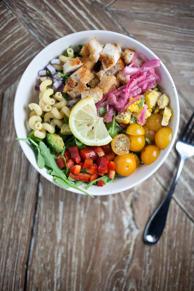 Arugula Pasta Summer Salad with Panko Crusted Chicken