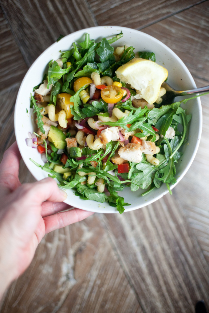 Arugula Pasta Summer Salad with Panko Crusted Chicken