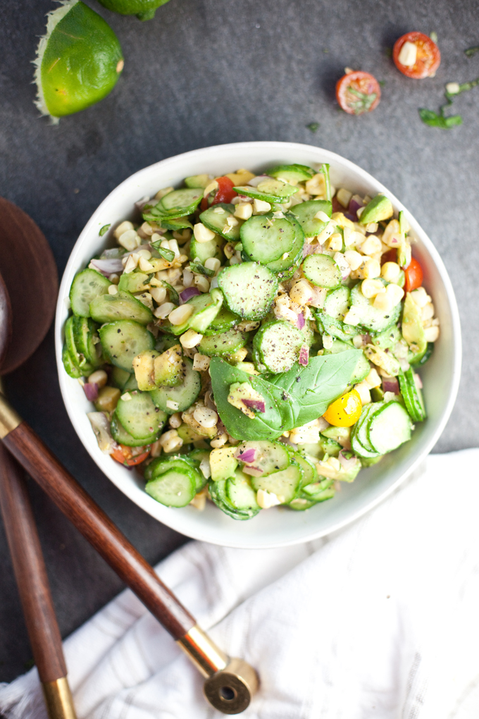 Perfect for a barbecue! One of my favorite non-leafy side salads. Cucumber Corn Summer Salad #macrofriendly #healthy #cookinglight www.lillieeatsandtellscom.bigscoots-staging.com