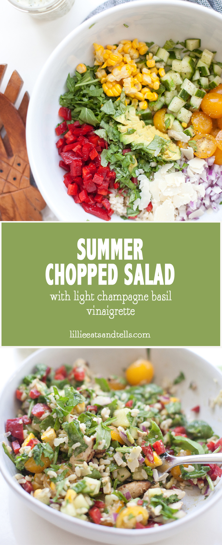 summer chopped salad with light champagne basil vinaigrette #macrofriendly #bigsalad #choppedsalad #healthy www.lillieeatsandtellscom.bigscoots-staging.com