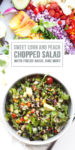 Bowl of colorful chopped veggies with title of salad