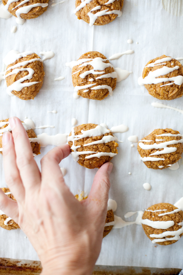 Sheet of healthy glazed pumpkin cookies
