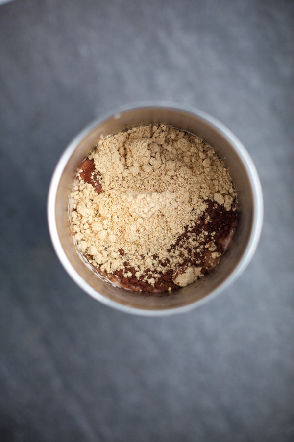 protein shake in a large metal tumbler