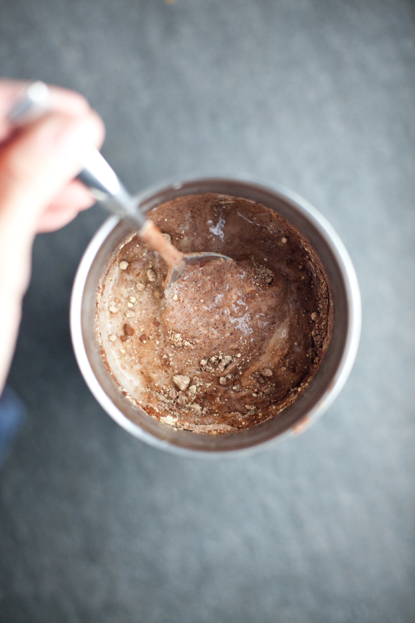protein shake in a large metal tumbler