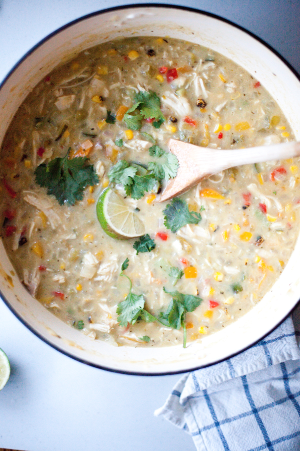 Large pot of creamy chicken chili