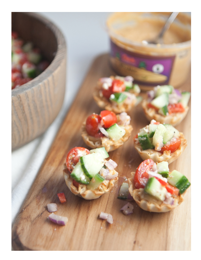 cucumber salsa and hummus cups