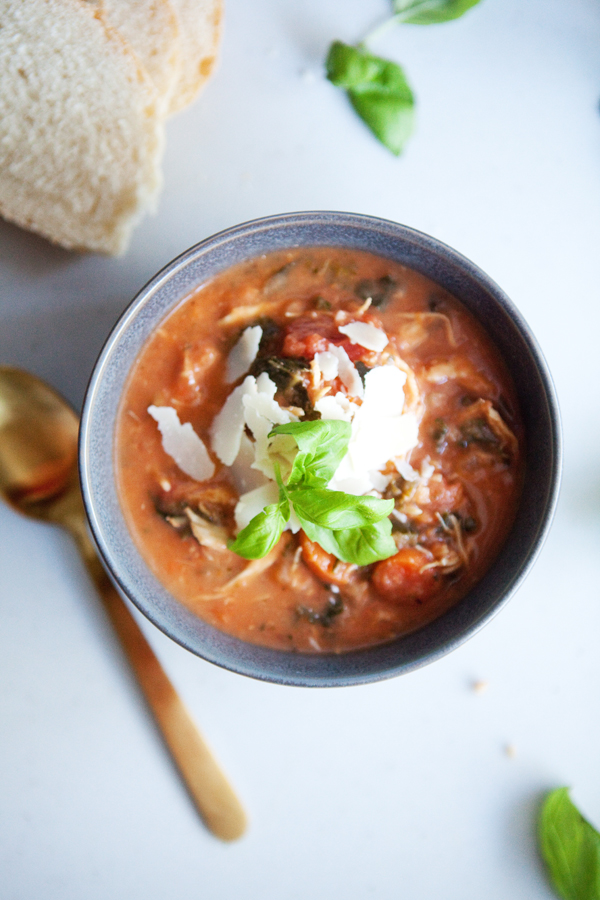 Instant Pot Creamy Tomato Chicken Soup in a bowl