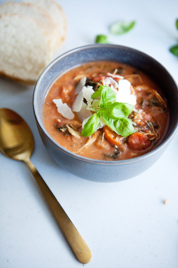 Instant Pot Creamy Tomato Chicken Soup in a bowl
