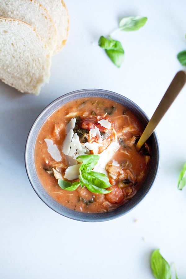 Instant Pot Creamy Tomato Chicken Soup in a bowl