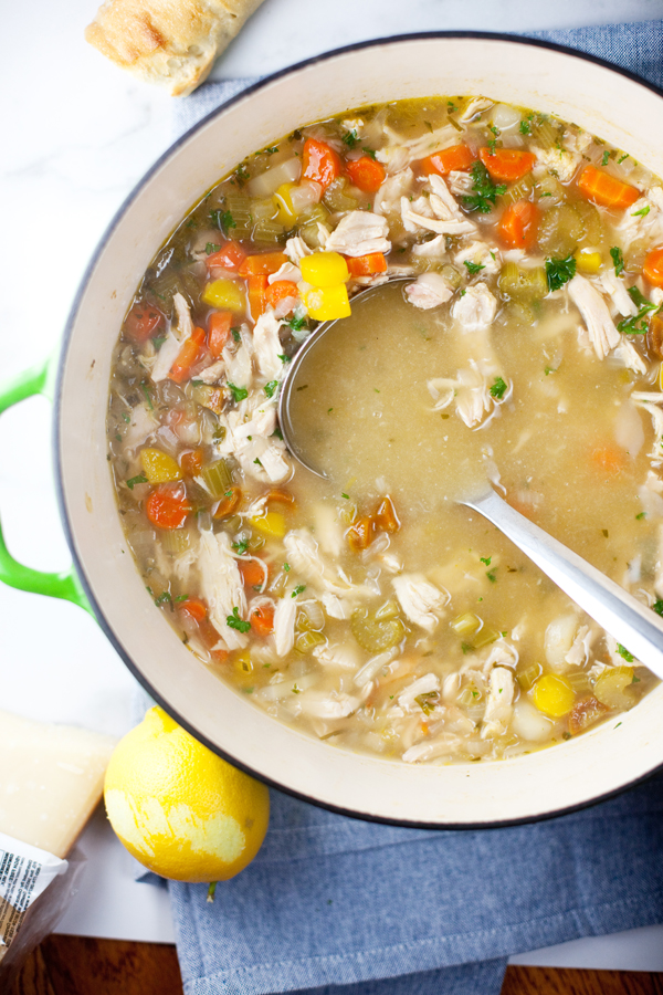 Pot of lemony chicken soup