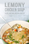 Lemony Chicken Soup - packed with veggies and rotisserie chicken breast- high protein, low carb, super low fat and still comfort food! #lillieeatsandtells #lillielovemacros #macrofriendly