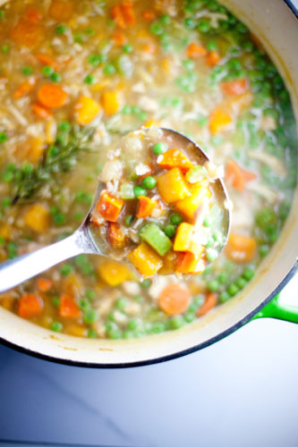 Pot of veggie chicken soup