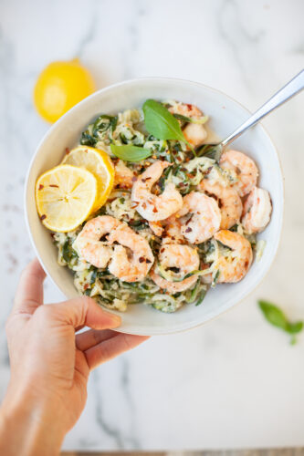 zuchinni noodles, zoodles, shrimp, lemon, garlic, ricotta cheese. www.lillieeatsandtellscom.bigscoots-staging.com