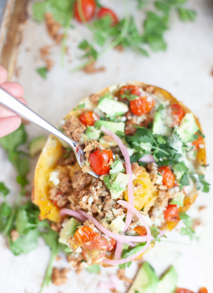 Delicious Taco spaghetti squash boats www.lillieeatsandtellscom.bigscoots-staging.com