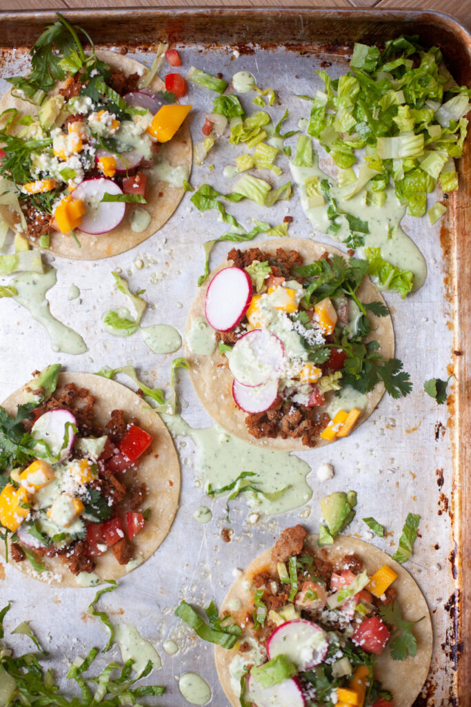 sheet pan tacos with creamy cilantro lime ranch recipe from www.lillieeatsandtellscom.bigscoots-staging.com