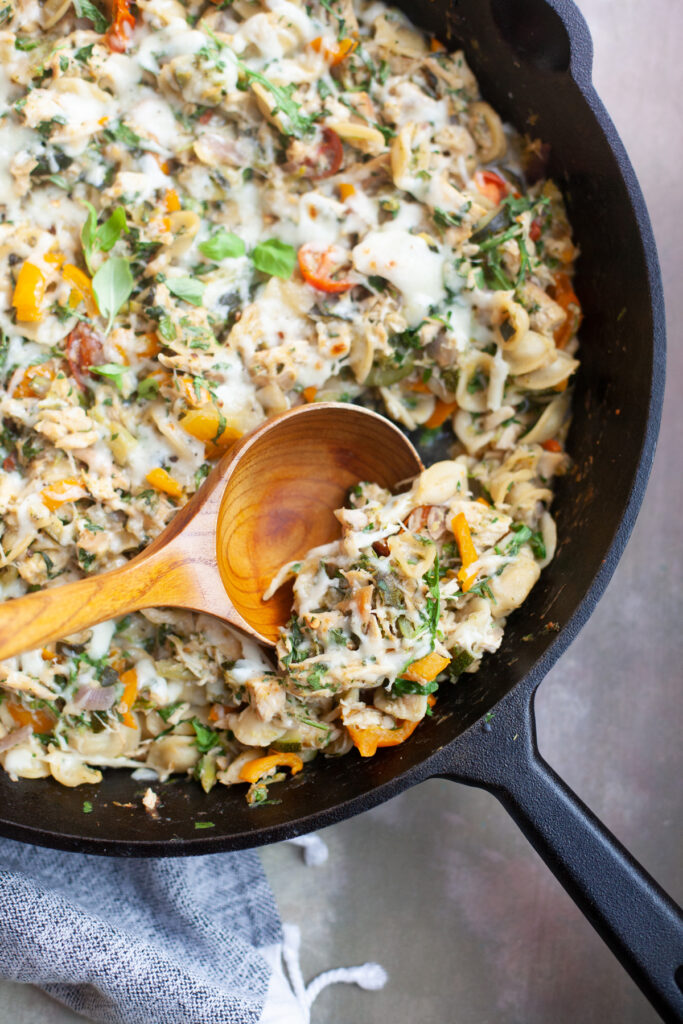 Lillie Eats and Tells Garden Veggie and Herb Orecchiette with rotisserie chicken and fresh hers and vegetables www.lillieeatsandtellscom.bigscoots-staging.com