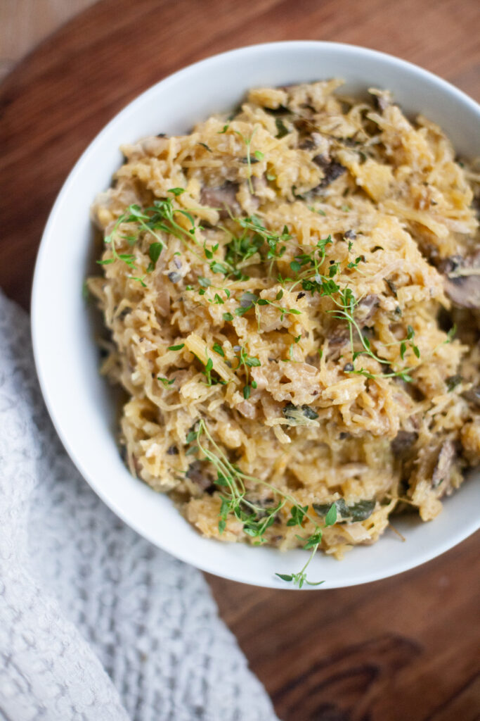 Mushroom and Thyme Baked Feta Spaghetti Squash recipe by www.lillieeatsandtellscom.bigscoots-staging.com
