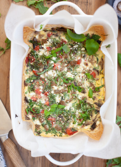 Garden Veggie Quiche for One in a white dish | recipe by www.lillieeatsandtellscom.bigscoots-staging.com